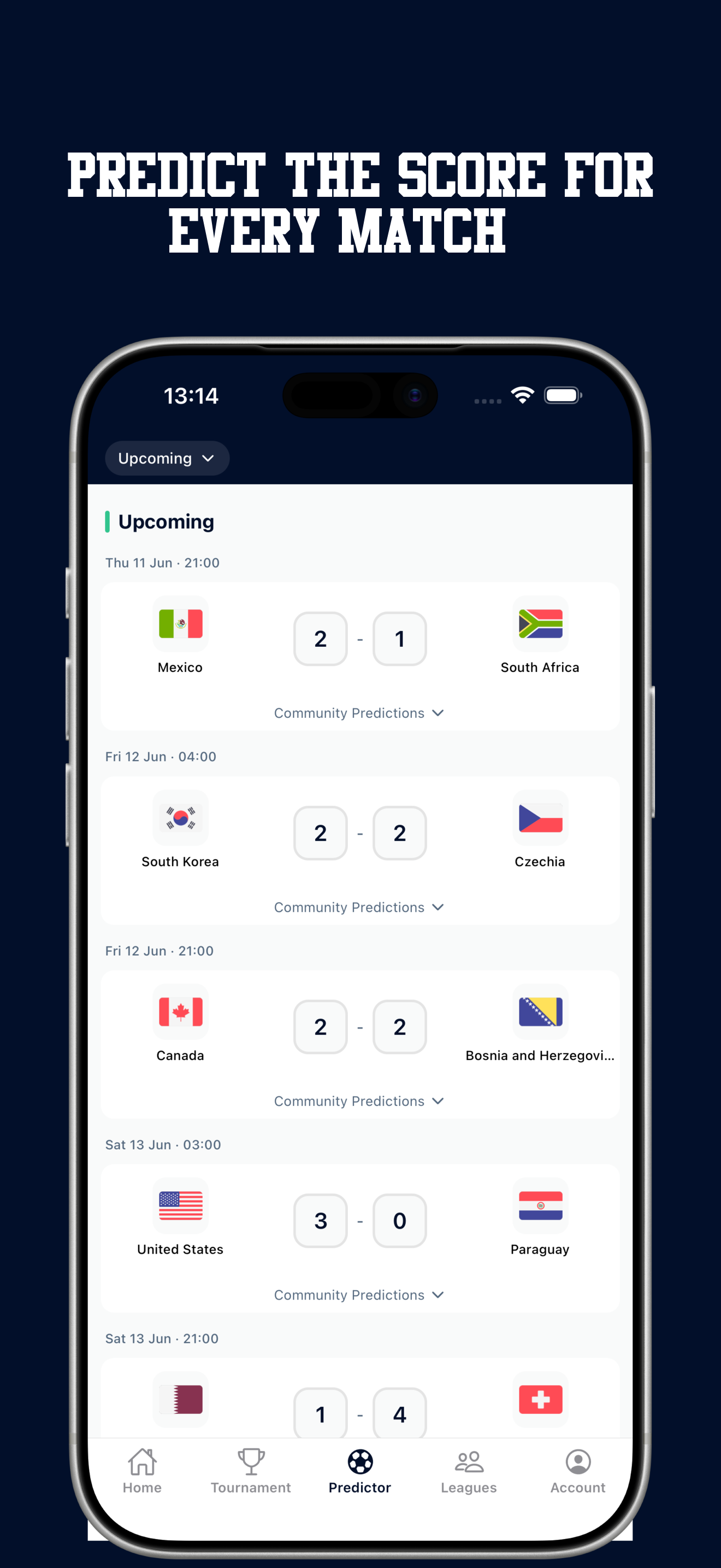 Predict the score for every match